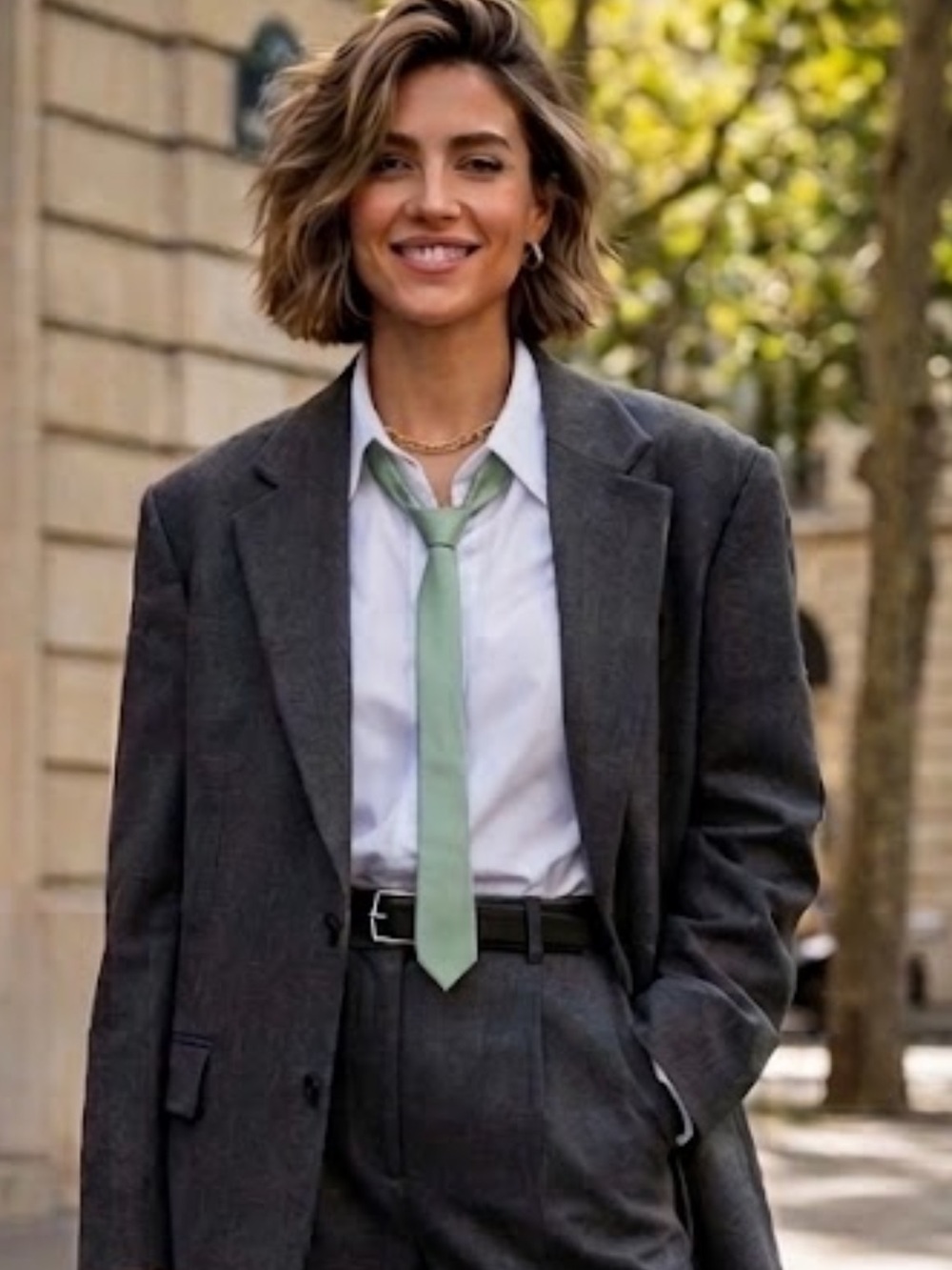 Vintage Sea Foam Green Leather tie